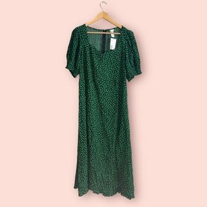 NWT H&M Black Shamrock Puff Sleeve MIDI Dress